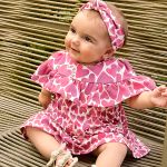 Vestido com Faixa em cotton Corações Rosa - Up Baby