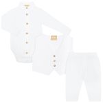 Body longo c/ Colete e Calça Batizado Branco - Milon