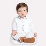 Body longo c/ Colete e Calça Batizado Branco - Milon