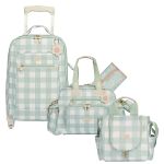 Mala com rodinhas + Bolsa Everyday + Frasqueira Térmica Emy Margaridas Menta - Masterbag