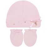 Kit Touca e Luva em algodão egípcio Pérolas & Strass Rosa - Roana