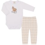 Body longo c/ Calça (Mijão) em algodão egípcio Cavalinhos Xadrez - Mini & Co.