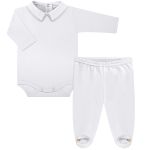 Body longo golinha c/ Calça (Mijão) em suedine supima Botão - Tilly Baby