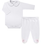 Body longo golinha c/ Calça (Mijão) em suedine supima Lacinho - Tilly Baby