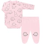 Body longo c/ Calça (mijão) em suedine Elefantes Rosa - Tilly Baby