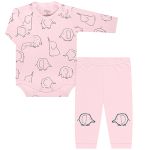 Body longo c/ Calça (mijão) em suedine Elefantes Rosa - Tilly Baby