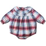 Macacão Romper longo em flanelado Xadrez Rosa - Tilly Baby