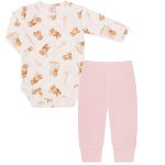 Body longo c/ Calça (Mijão) em algodão egípcio Ursinha Brinquedos Rosa - Mini & Co.