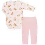 Body longo c/ Calça (Mijão) em algodão egípcio Ursinha Brinquedos Rosa - Mini & Co.