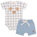 Body curto c/ Short em algodão egípcio Ursinho Brinquedos Xadrez - Mini & Co