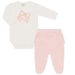 Body longo c/ Calça (Mijão) em algodão egípcio Cachorrinhas Rosa - Mini & Co.