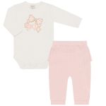 Body longo c/ Calça (Mijão) em algodão egípcio Cachorrinhas Rosa - Mini & Co.