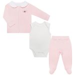 Casaco c/ Body regata e Calça em Algodão Egípcio Rosa - Bibe