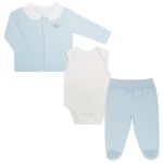 Casaco c/ Body regata e Calça em Algodão Egípcio Azul - Bibe