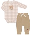 Body longo c/ Calça em algodão egípcio Bichinhos Transportes Xadrez - Mini & Co.