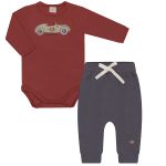 Body longo c/ Calça em algodão egípcio Racer Vermelho - Mini & Co.
