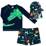 Conjunto de banho Kids Zoo: Camiseta Surfista + Boné + Sunga - Tip Top