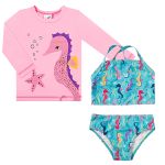 Conjunto de banho Kids Cavalo Marinho: Camiseta Surfista + Biquini + Calcinha - Tip Top