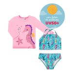 Conjunto de banho Kids Cavalo Marinho: Camiseta Surfista + Biquini + Calcinha - Tip Top
