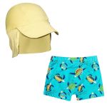 Conjunto de banho Kids Tartaruga: Boné + Shorts c/ proteção UV FPS +50 - Tip Top