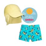Conjunto de banho Kids Tartaruga: Boné + Shorts c/ proteção UV FPS +50 - Tip Top
