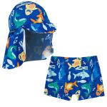 Conjunto de banho Tubarão: Boné + Shorts c/ proteção UV FPS +50 - Tip Top