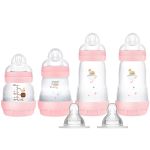 Kit 4 Mamadeiras Anticólica Easy Start Gift Set c/ bicos Rosa (0m+) - MAM