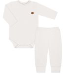 Body longo c/ Calça (Mijão) em algodão egípcio Marfim - Mini & Co.