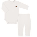 Body longo c/ Calça (Mijão) em algodão egípcio Marfim - Mini & Co.