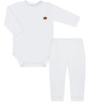 Body longo c/ Calça (Mijão) em algodão egípcio Branco - Mini & Co.
