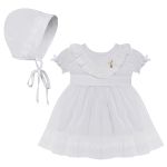 Vestido Batizado c/ Touquinha para bebê em cambraia Gola Branco - Roana