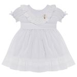 Vestido Batizado c/ Touquinha para bebê em cambraia Gola Branco - Roana