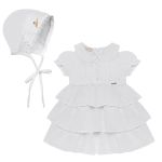 Vestido Batizado c/ Touquinha para bebê em cambraia Renda & Pérolas Branco - Roana