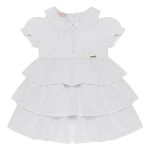 Vestido Batizado c/ Touquinha para bebê em cambraia Renda & Pérolas Branco - Roana