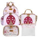 Mochila + Lancheira Térmica + Kit 2 Necessaires + Saquinho Organizador Kids Joaninha - Masterbag Kids