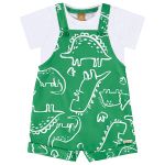 Jardineira c/ Body curto em moletom Dino - Up Baby