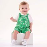 Jardineira c/ Body curto em moletom Dino - Up Baby