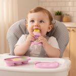 Kit Porta-Frutinhas e Forminha em Silicone Rosa (6m+) - Buba