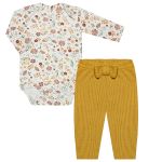 Body longo c/ Calça (mijão) em suedine Floral Amarelo - Tilly Baby