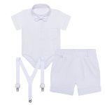 Body Camisa c/ Short & Suspensório em tricoline Branco - Roana