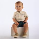 Body Polo c/ Short em linho Xadrez - Up Baby