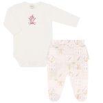 Body longo c/ Calça (Mijão) em algodão egípcio Lavandas - Mini & Co.