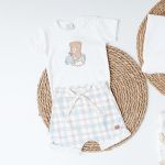 Body curto c/ Short em algodão egípcio Ursinho Vintage Xadrez - Mini & Co