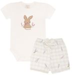 Body curto c/ Short em algodão egípcio Lavandas - Mini & Co.