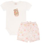 Body curto c/ Short em algodão egípcio Ursas & Flores - Mini & Co.