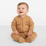 Macacão longo c/ zíper em algodão egípcio Caramelo - Mini & Co.