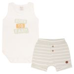 Body regata c/ Short em algodão egípcio Little Farm Listrado - Mini & Co.