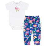 Body curto c/ Calça (Mijão) em suedine Floral - Up Baby