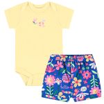 Body curto c/ Short em suedine Floral - Up Baby