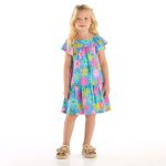 Vestido em meia malha Floral Azul - Up Baby